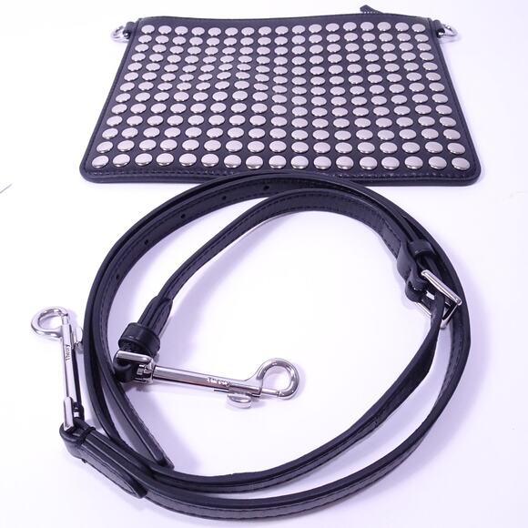 Theory Women's Transformer Studs Leather Pouch Clutch NWT 255 Black Silver - Picture 5 of 7